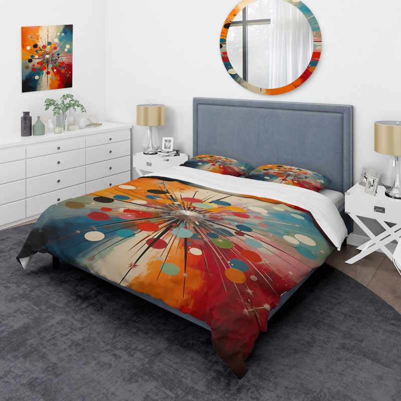 Ensemble de housse de couette Colorful Mid Century, Housse de couette simple et deux taies décorative