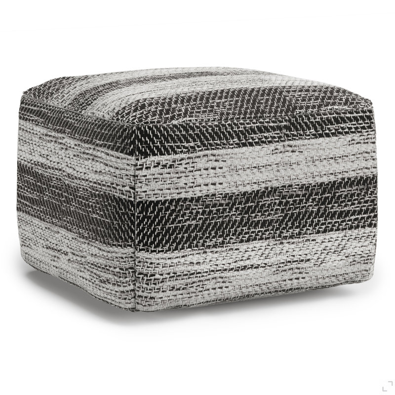 18 Inch Wide Square Pouf In Grey Melange Cotton