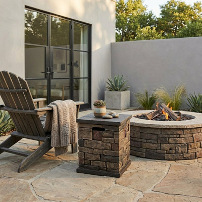 16" Square Transitional Faux Stone Propane Tank Holder & Outdoor Side Table – Lightweight Concrete
