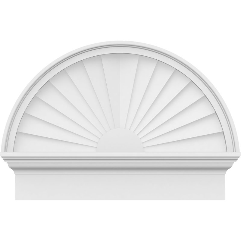 26"W x 19-3/4"H x 2-3/4"P Half Round Sunburst Architectural Grade PVC Combination Pediment, 19-3/4" H  x 26" W  x  2-3/4" D