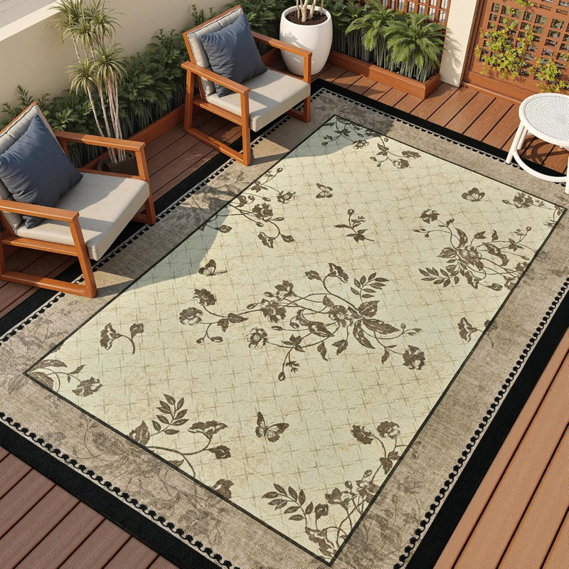 Tapis antidérapant à imprimé floral papillon, Rectangulaire 3 pi x 5 pi