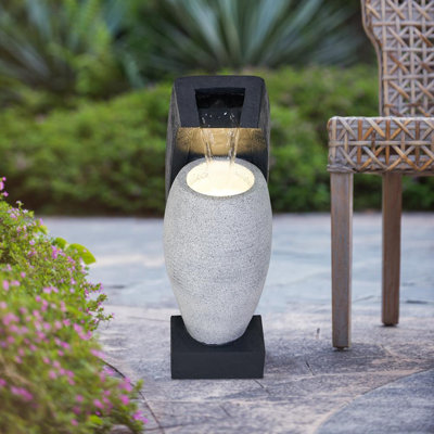Fontaine noire et blanche 10 x 8,1 x 23,4 po avec vase