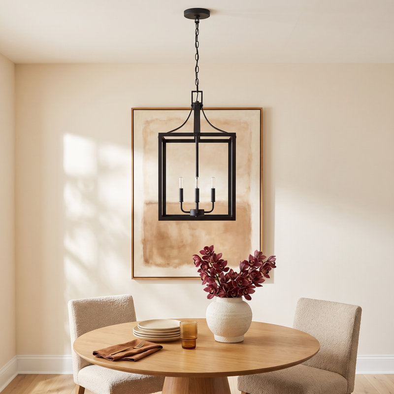 Carla 4 - Light Dimmable Lantern Square / Rectangle Chandelier, No, 27.25" H x 14" W x 14" D, Black