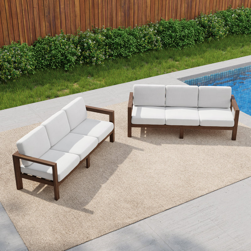 Canapé d'extérieur en bois massif pour patio, Beige