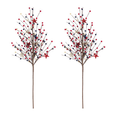 Set Of 2 Patriotic Berry & Stars Picks - Floral Arrangement Decor