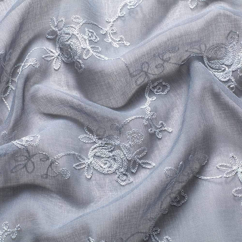 Claire Sheer Embroidered Rod Pocket Light Filtering Floral Curtains(Set of 2), 52"WX63"H (Set of 2), Grey