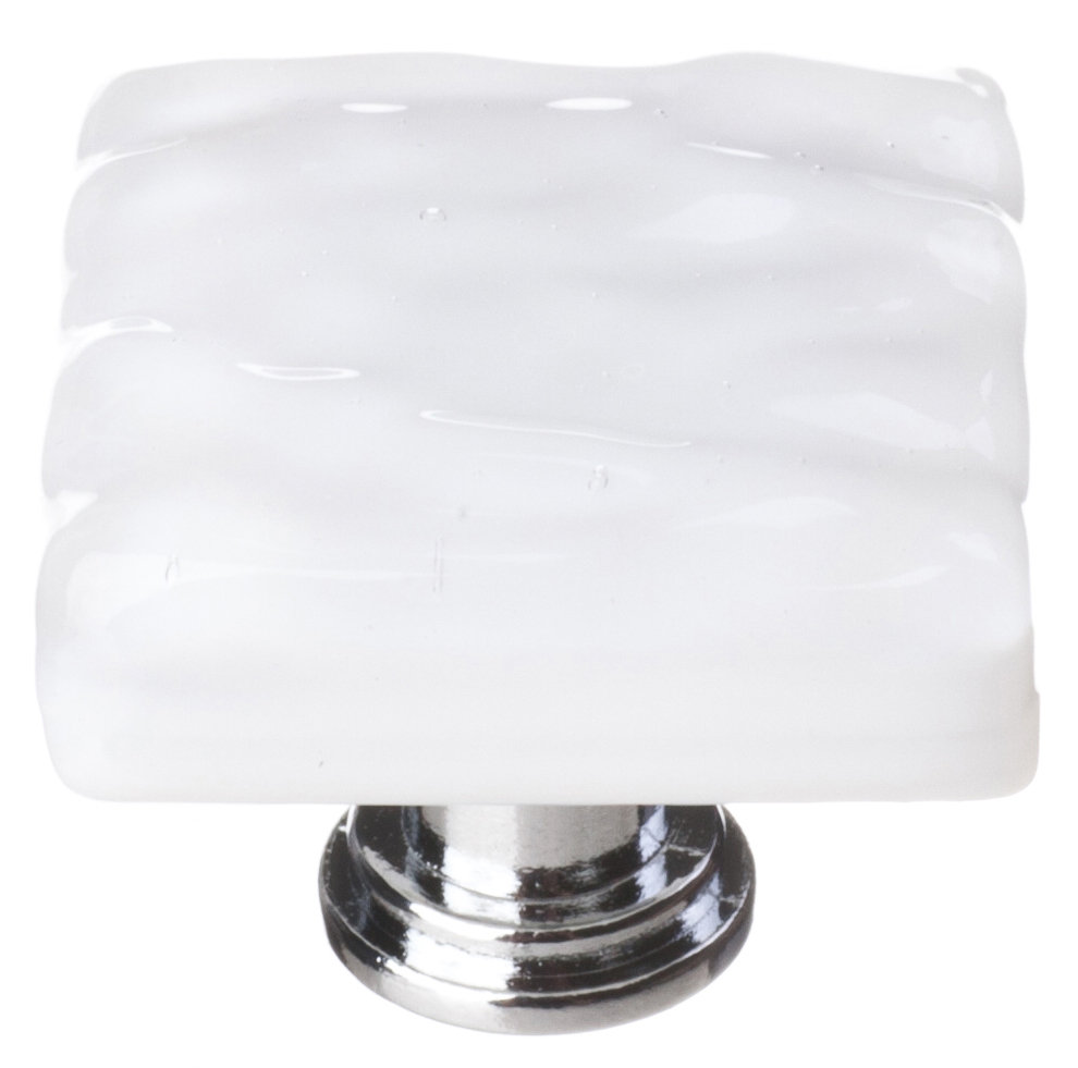 Glacier Square Cabinet Knob, Polished Chrome, White