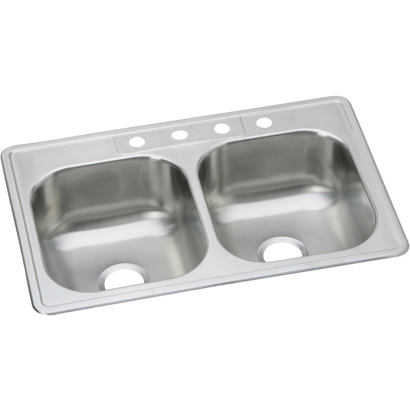 Dayton 33" L x 22" W Double Basin Drop-In Kitchen Sink, 4 hole
