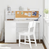 Kids Desk and Chair Sets with Hutch and Storage Cabinet, Wooden Children Study Table, Student Writing Desk Computer Workstation, White