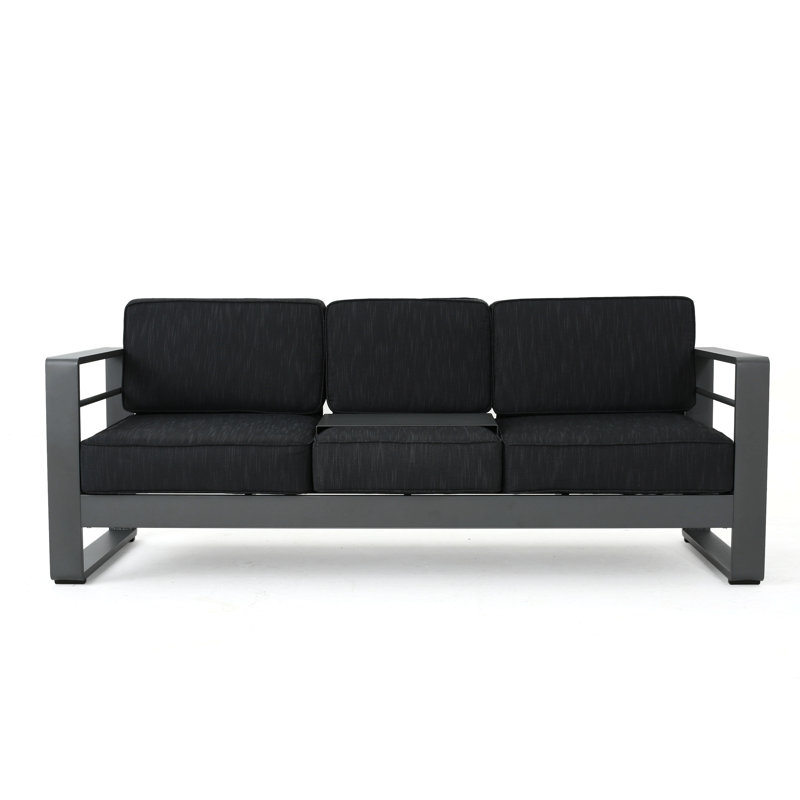 Cape Coral 2 Seater Sofa W/ Metal Tray, Black Cushion/Dark Gray Frame