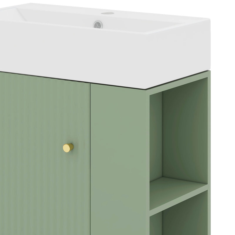 Petit meuble-lavabo avec lavabo simple en céramique 21,6 po, Vert