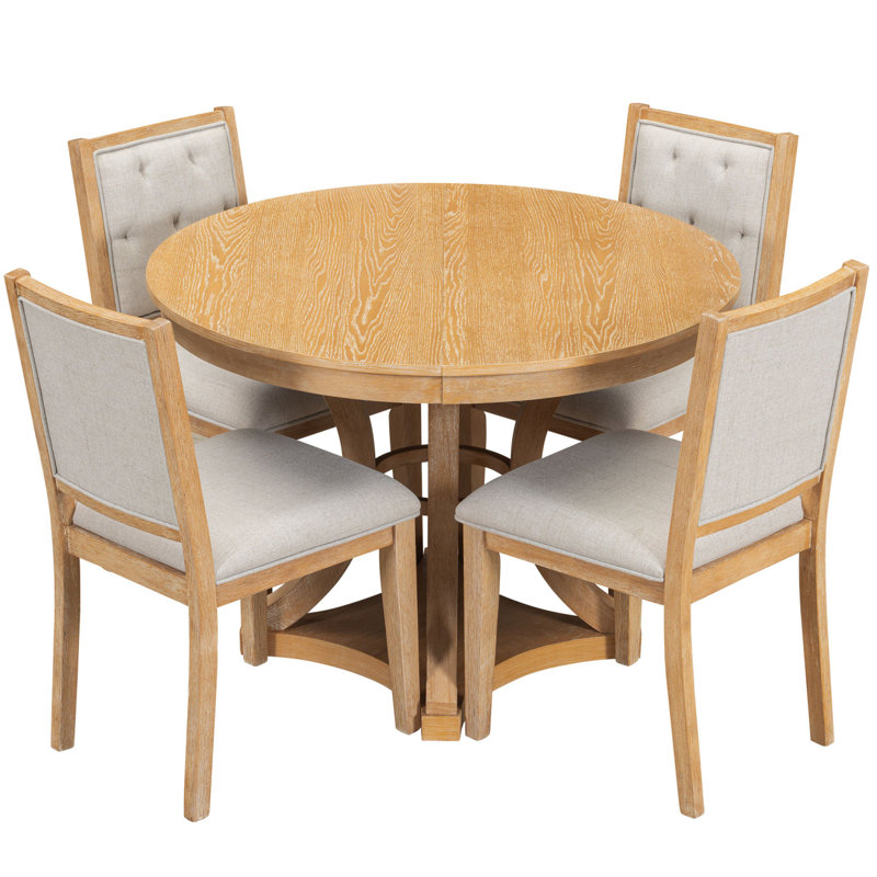 Ensemble de table de salle à manger 5 pièces avec table extensible et chaises rembourrées, Naturel