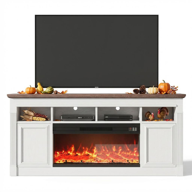 Unfinished TV Stand for TVs up to 75" with Fireplace Included