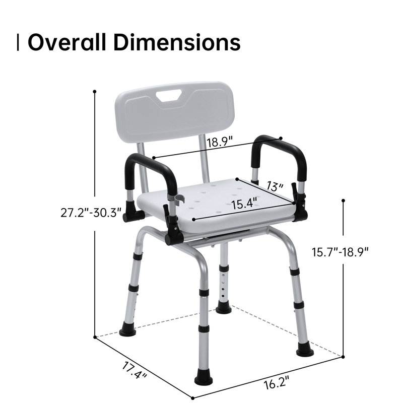 Swivel Shower Chair for Inside Shower, Adjustable Pivoting Bath Chair and Medical Grade Rotating Shower Seat with Liftable Armrests and Backrest