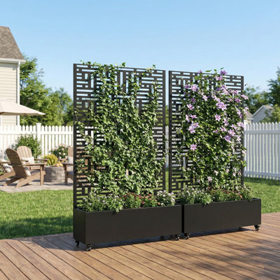 Outdoor Metal Planter Box Raised Garden Beds with Trellis