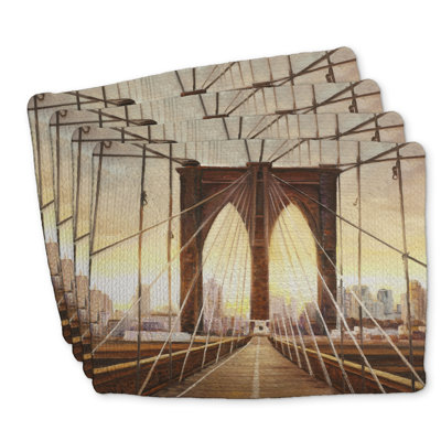 Napperon coucher de soleil sur le pont de Brooklyn | Ensemble de 4