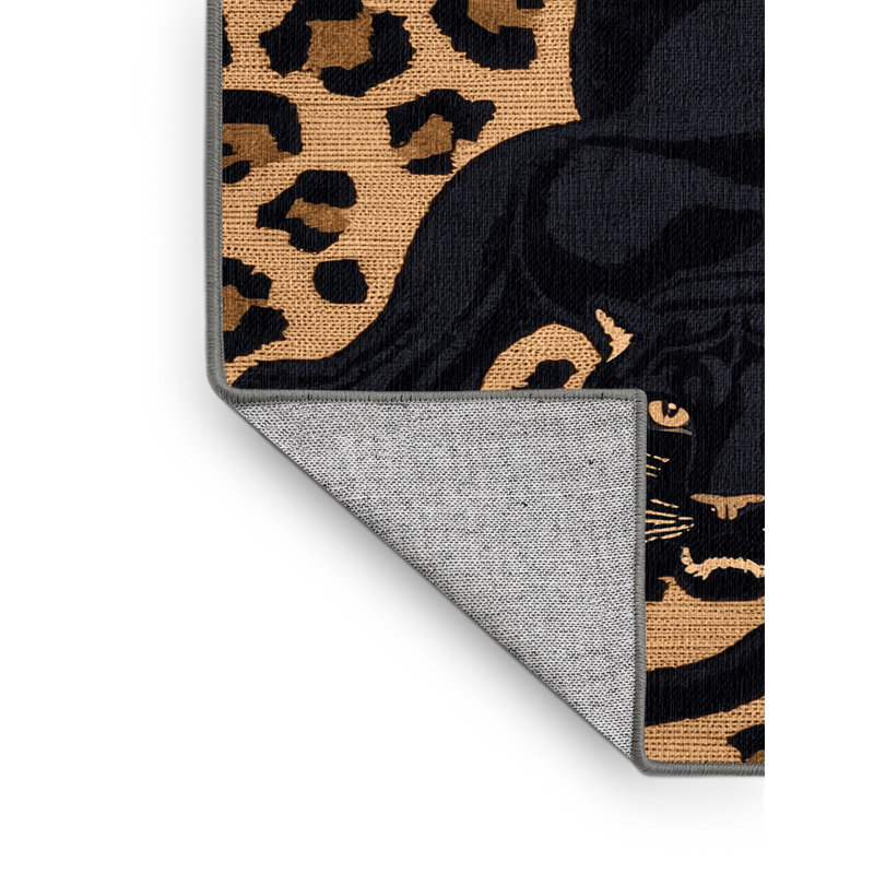 Washable Black Leopard Big Cats Area Rug, Round 5'