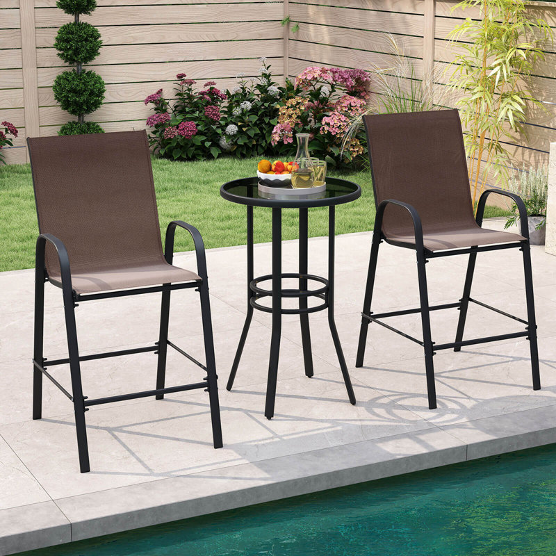  2 tabourets de bar d'extérieur 29 po en tissu avec accoudoirs et repose-pieds brun PCS, Brun