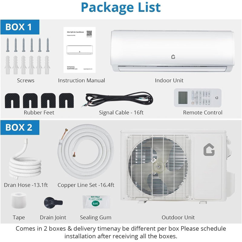 9 000 BTU 24 SEER2 WiFi Mini Split AC / Thermopompe, ultra silencieux sous 50dB, contrôle Alexa, refroidit 450 pieds carrés avec trousse d'installation préchargée pour la maison, le bureau