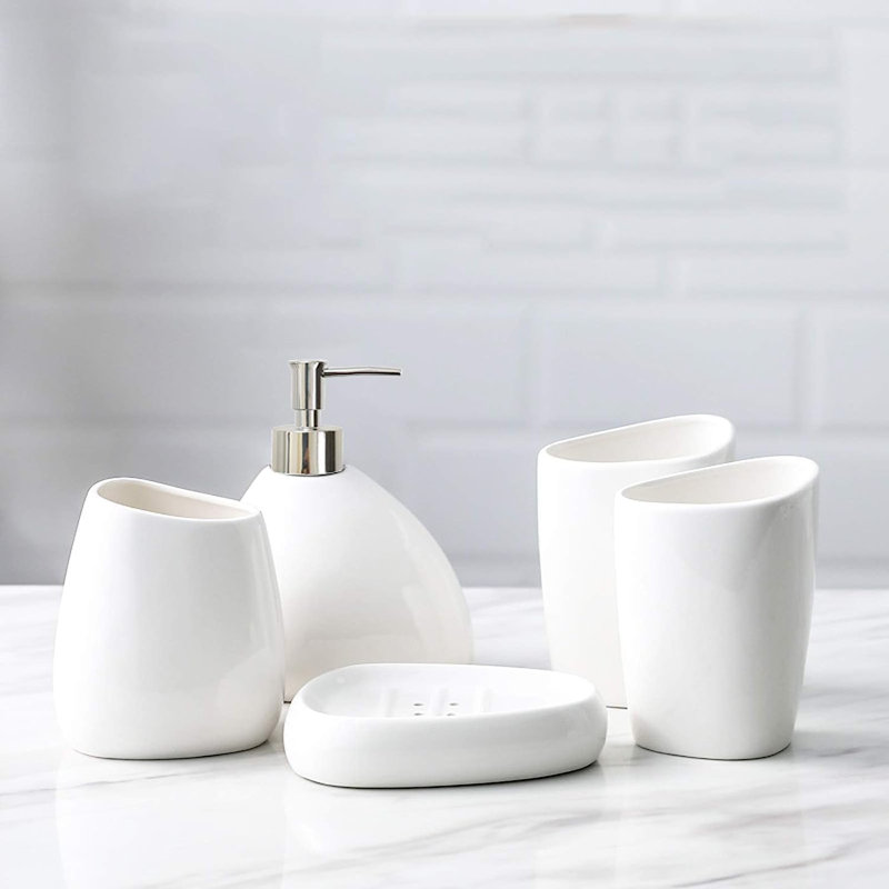 White Ceramic Bathroom Accessory Set