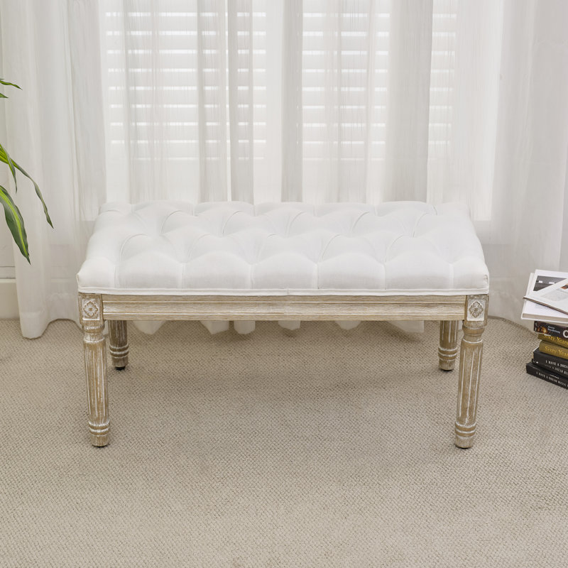 Boswick Linen Upholstered Bench, White, 31.5" 