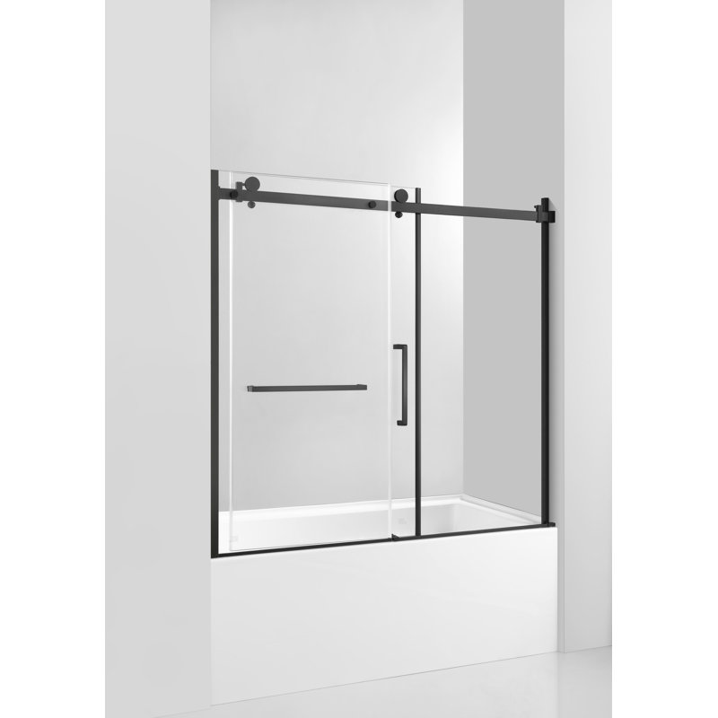Kingston Brass 60-Inch Acrylic Rectangular 3-Wall Alcove Tub With Tub Door, Left Hand Drain, Matte Black, Left