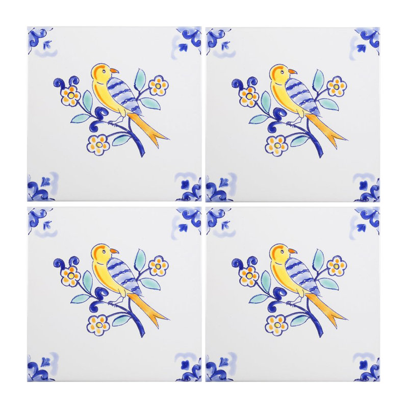 Mediterranean 4'' x 4'' Hand Painted Ceramic Decorative Accent Tile