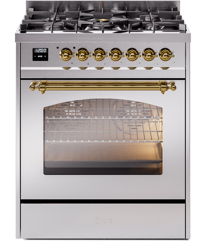 Cuisinière à double combustible de 30 po avec 5 brûleurs scellés (porte vitrée) ILVE Nostalgie II Series, Propane liquide