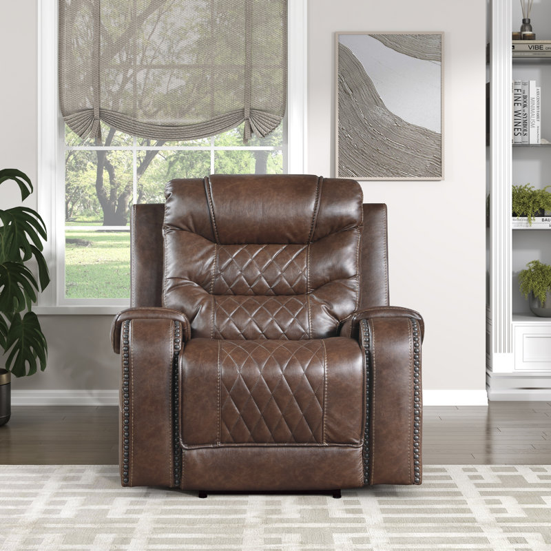 Denby 40" Wide Manual Glider Recliner, Brown Microfiber/Microsuede, Power