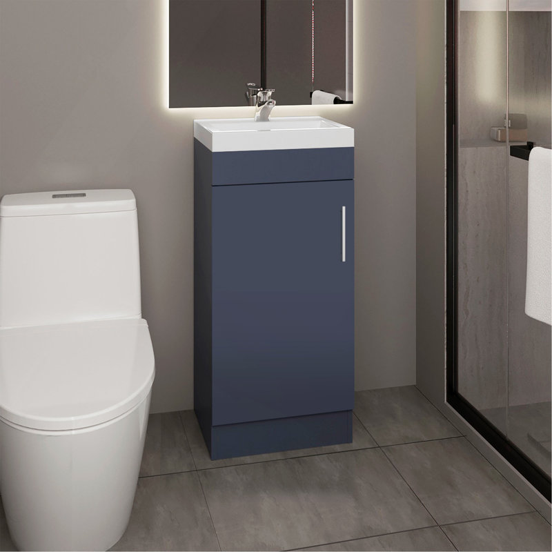 Meuble-lavabo sur pied avec lavabo en résine, meuble de rangement moderne pour l'organisation de la salle de bain