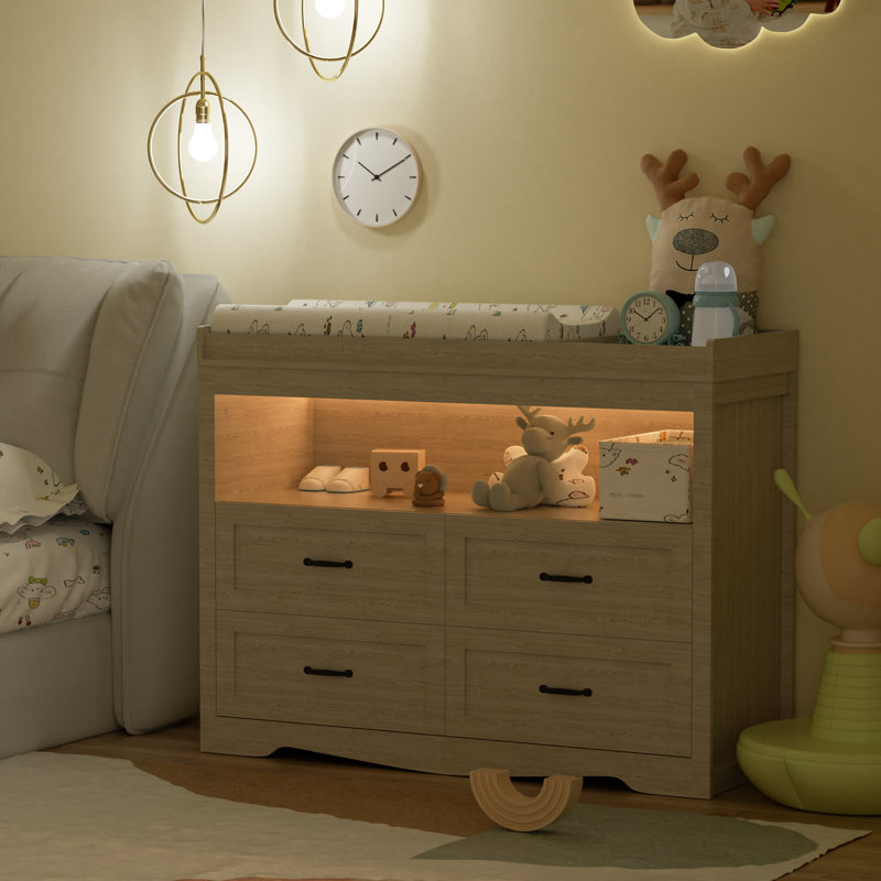 Hessle 47.2'' Solid Wood Baby Changing Table With Four Drawers And Open Storage Space