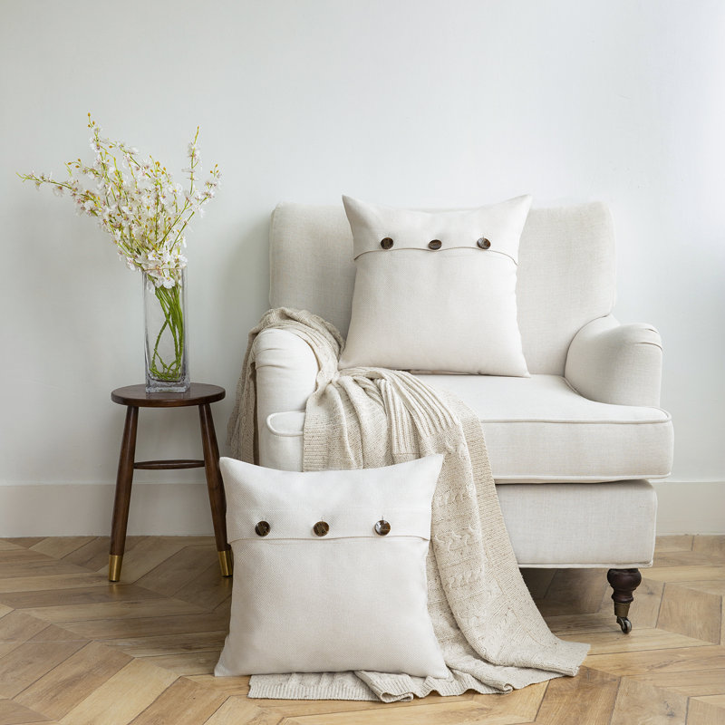 Linen Square 20" Throw Pillow Cover with Coconut Shell Button Closure, 20" x 20", Pillow Cover Only - No Insert, Offwhite