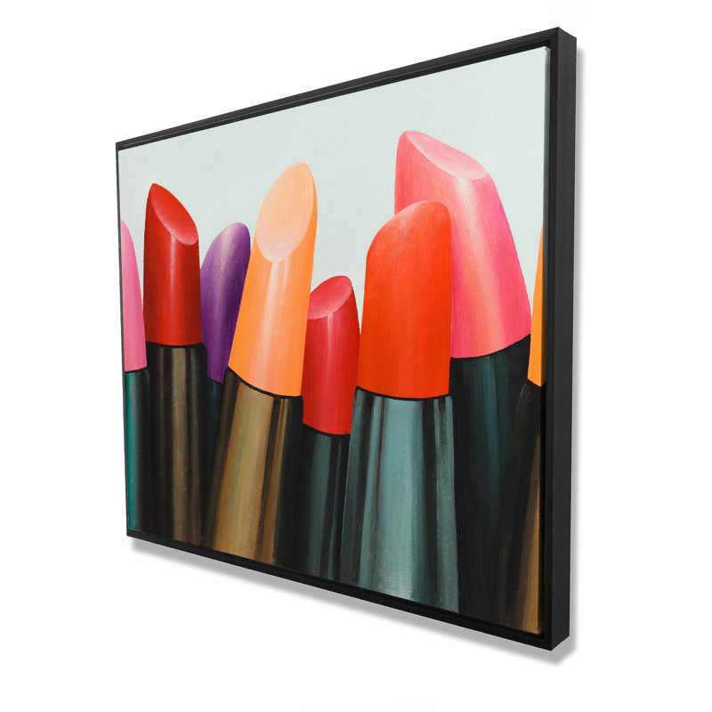 Lipstick Collection - Bathroom Pink Framed Canvas Decor