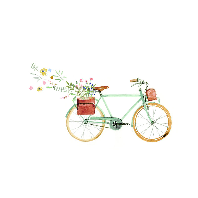 Bicycle Carrying Flowers - Painting Print, Wrapped Canvas, 20cm H x 30cm W