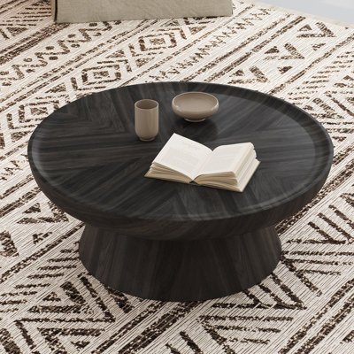 Mid-Century Modern Round Coffee Table, 35.4” Black Wood Center Table With Pedestal Base, Stylish & Functional Accent Table For Living Room