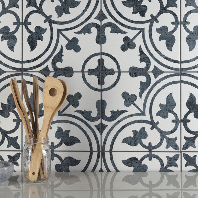 Cassis Arte 10" x 10" Porcelain Patterned Wall & Floor Tile, Black