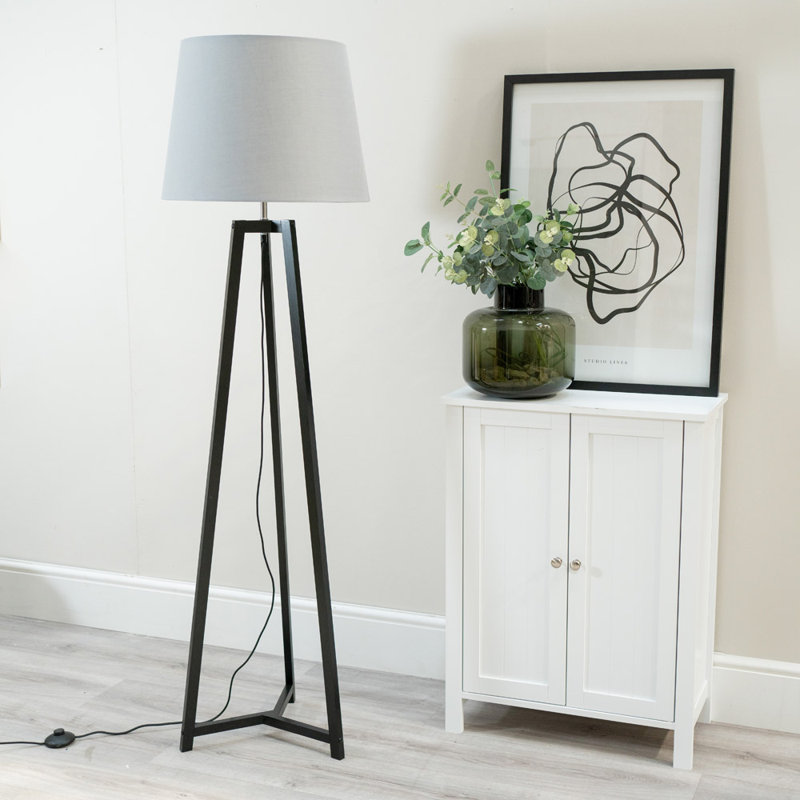 Rhavyn 148cm Traditional Floor Lamp, Matte Black, Grey