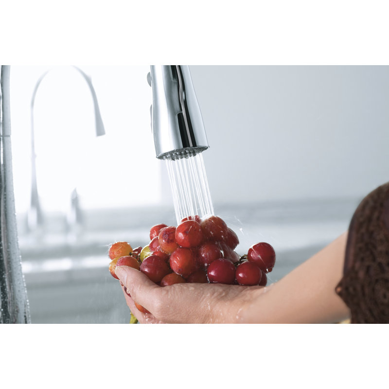 Simplice Pull-down Bar Sink Faucet with Three-function Sprayhead, Polished Chrome