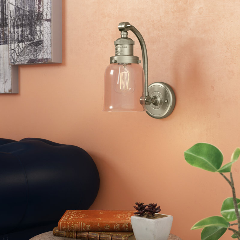 Norberto Armed Sconce, Brushed Satin Nickel, Clear, 60 Watt Vintage Incandescent Bulb