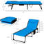 Chaise de bain pliante, bleue, 5 positions inclinables, surface rembourrée avec patio de plage à poches latérales - bain de soleil bleu à 5 niveaux, siège et pour la cour,