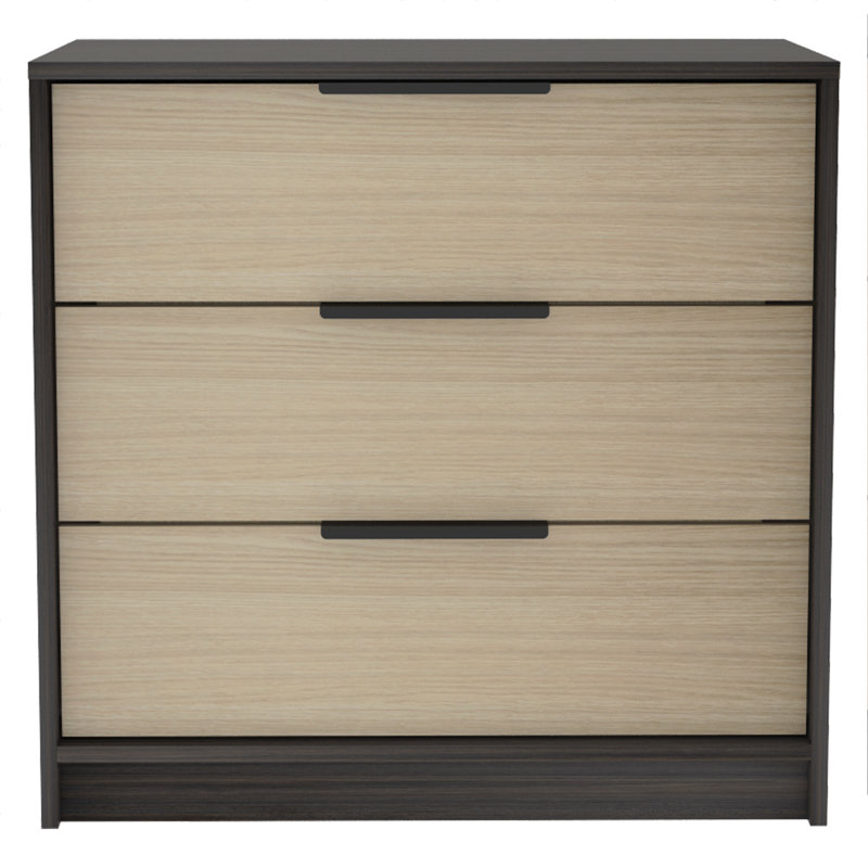 Commode 3 tiroirs Kaia, plateau supérieur, Noir/chêne