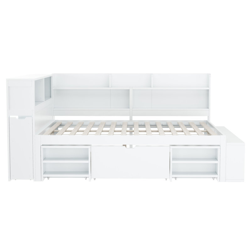 Bed-With Drawers, Bookcase And Storage Cupboard, Double (4'6), White
