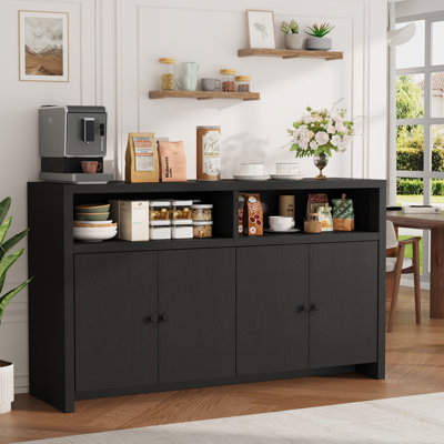 Buffet Sideboard Cabinet with Storage, 55" Large Farmhouse Kitchen Storage Cabinet with 4 Doors & Adjustable Shelves, Wood Coffee Bar Cabinet for Kitchen, Dining Room, Living Room