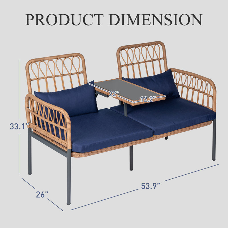 Lotis 53.9'' Wide Straight Powder Coated Steel Loveseat with Cushions, Blue