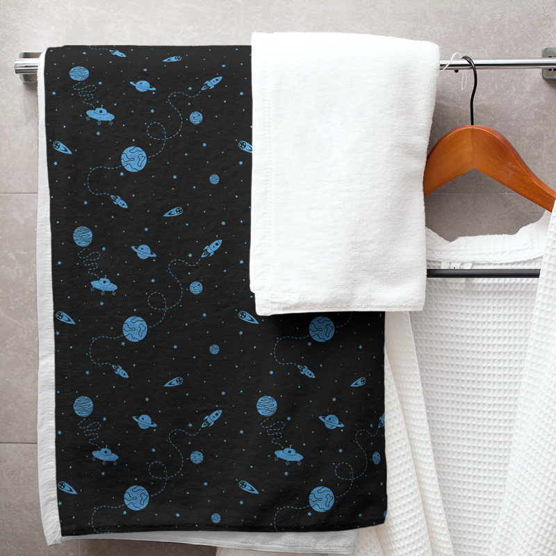 Serviette de bain à espace extérieur, Noir / Bleu