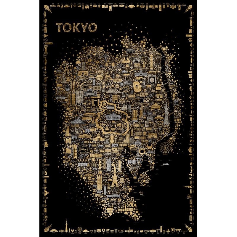 Glam Iconic Cities-Tokyo by Rafael Esquer - Graphic Art, 76 cm H x 51 cm W, Wrapped Canvas