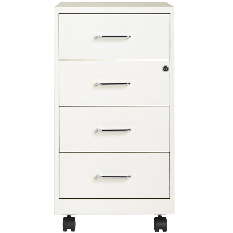 White Mobile 4-Drawer Lockable Legal Size File Cabinet