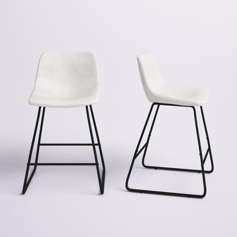 Tabouret de comptoir en simili cuir Aiyana, Tabouret de comptoir (siège d'une hauteur de 24 p, Blanc