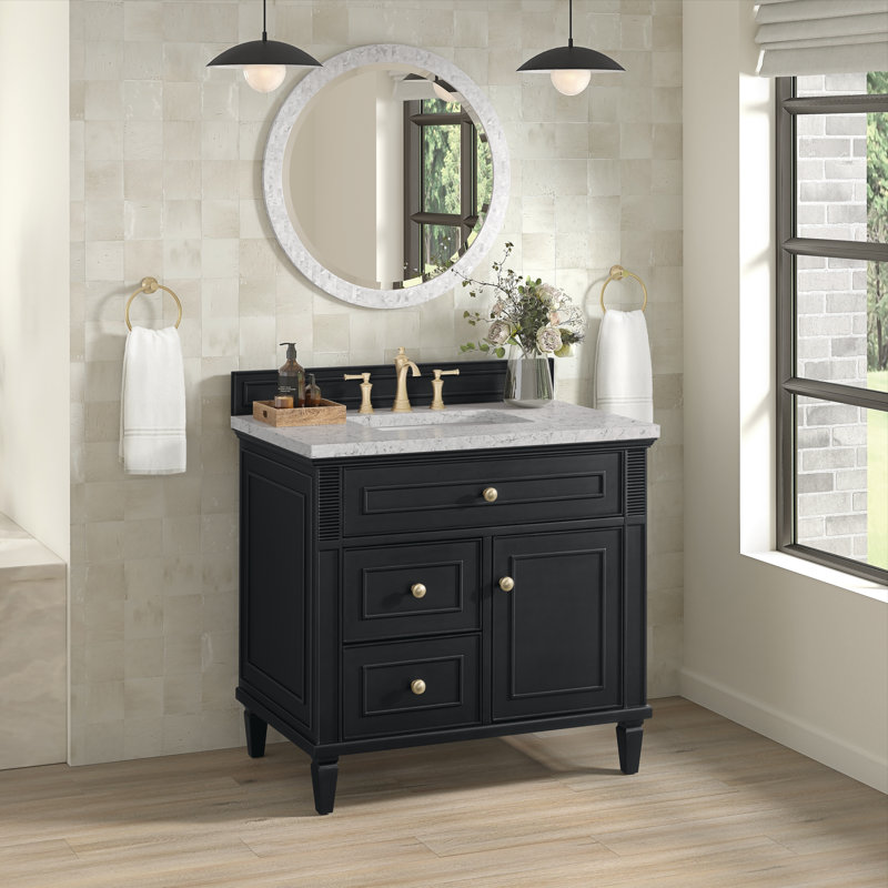 Lorelai 36'' W Single Vanity, Eternal Jasmine Pearl, Black Onyx, 8" Widespread