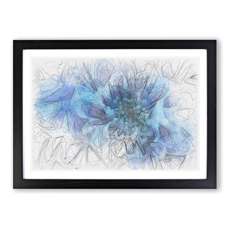 Blue Dahlia Flower - Picture Frame Graphic Art Print, 40cm H x 60cm W x 2cm D, Black Framed